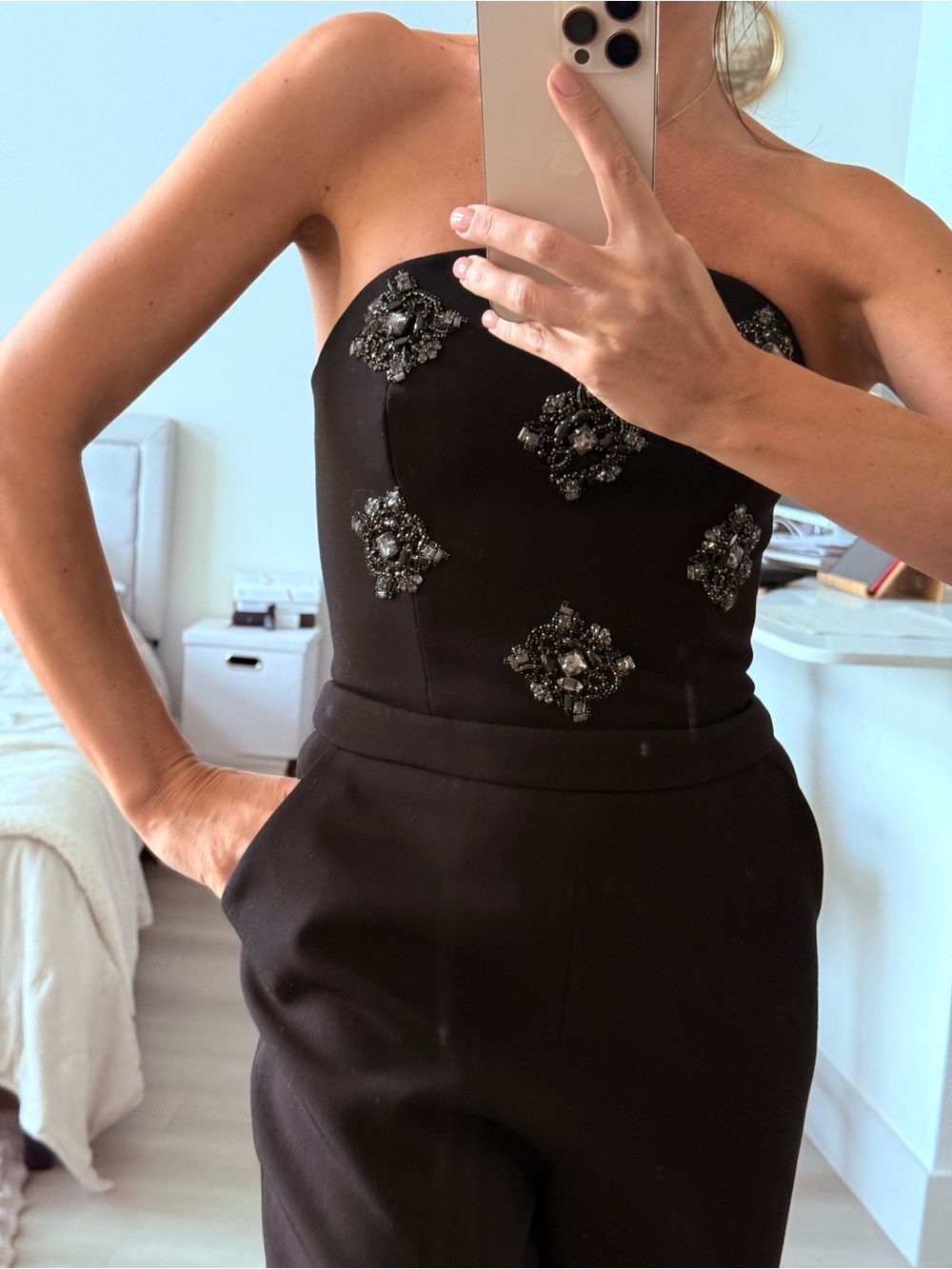 Ted Baker Black Strapless Embellished Jumpsuit